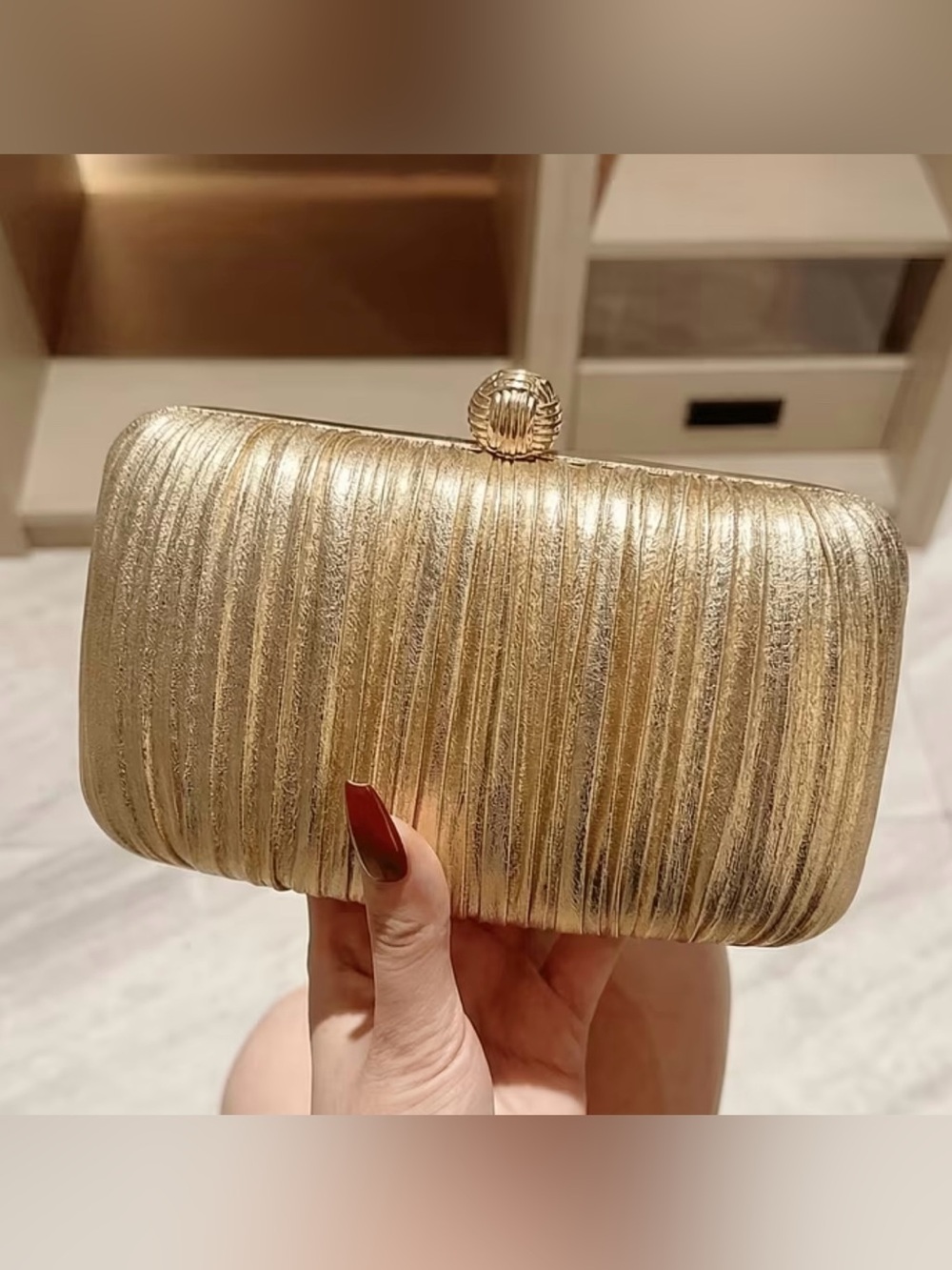 Elegant Golden Metallic Clutch Evening Bag